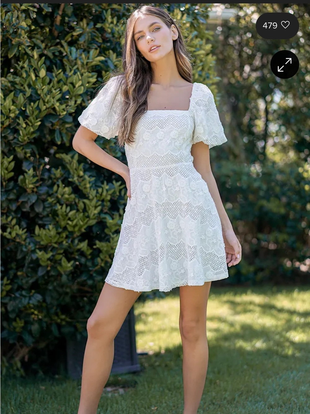Lulus Call You My Lover White Lace Puff Sleeve Tie-Back Skater Dress Sz M
